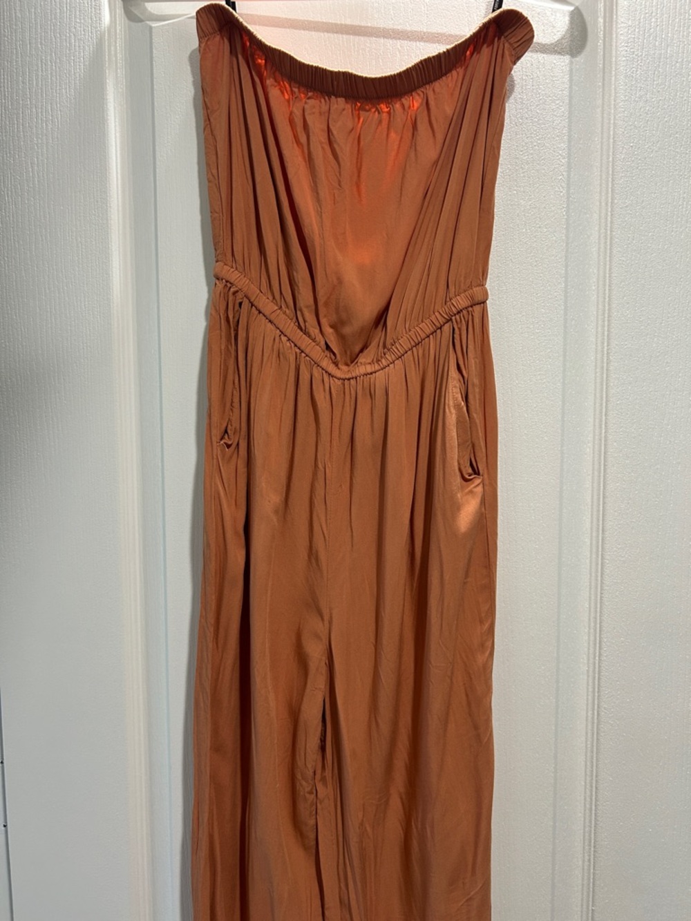 Strapless Rust Wide-Leg Jumpsuit